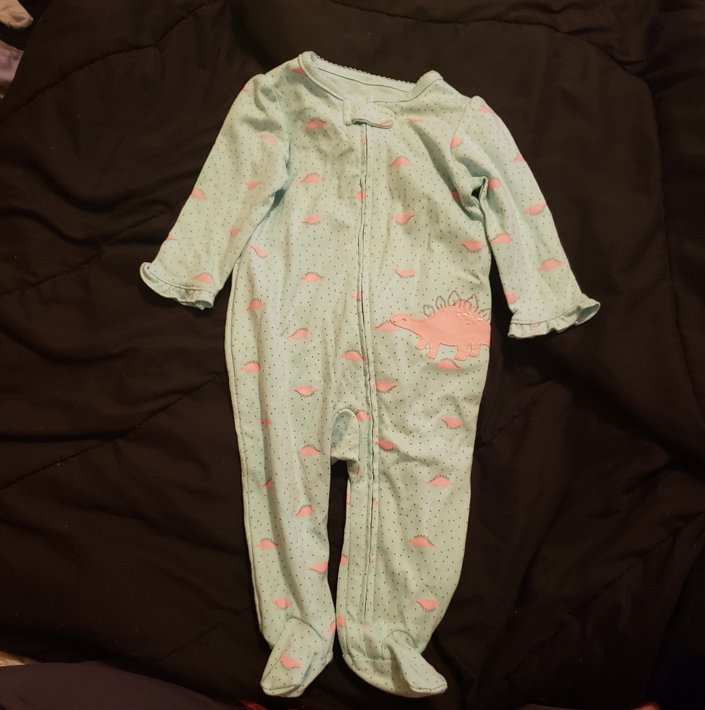 Carters Girls 6M Teal Pink Dino Zipped Sleeper